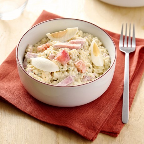 Salade de pâtes perles au jambon et à l'oeuf
