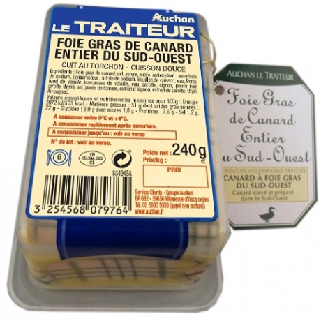 - Foie gras de canard entier Du Sud Ouest cuit au torchon cuisson douce